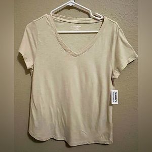 Old Navy short sleeve slub knit v-neck t-shirt color bone size petite small